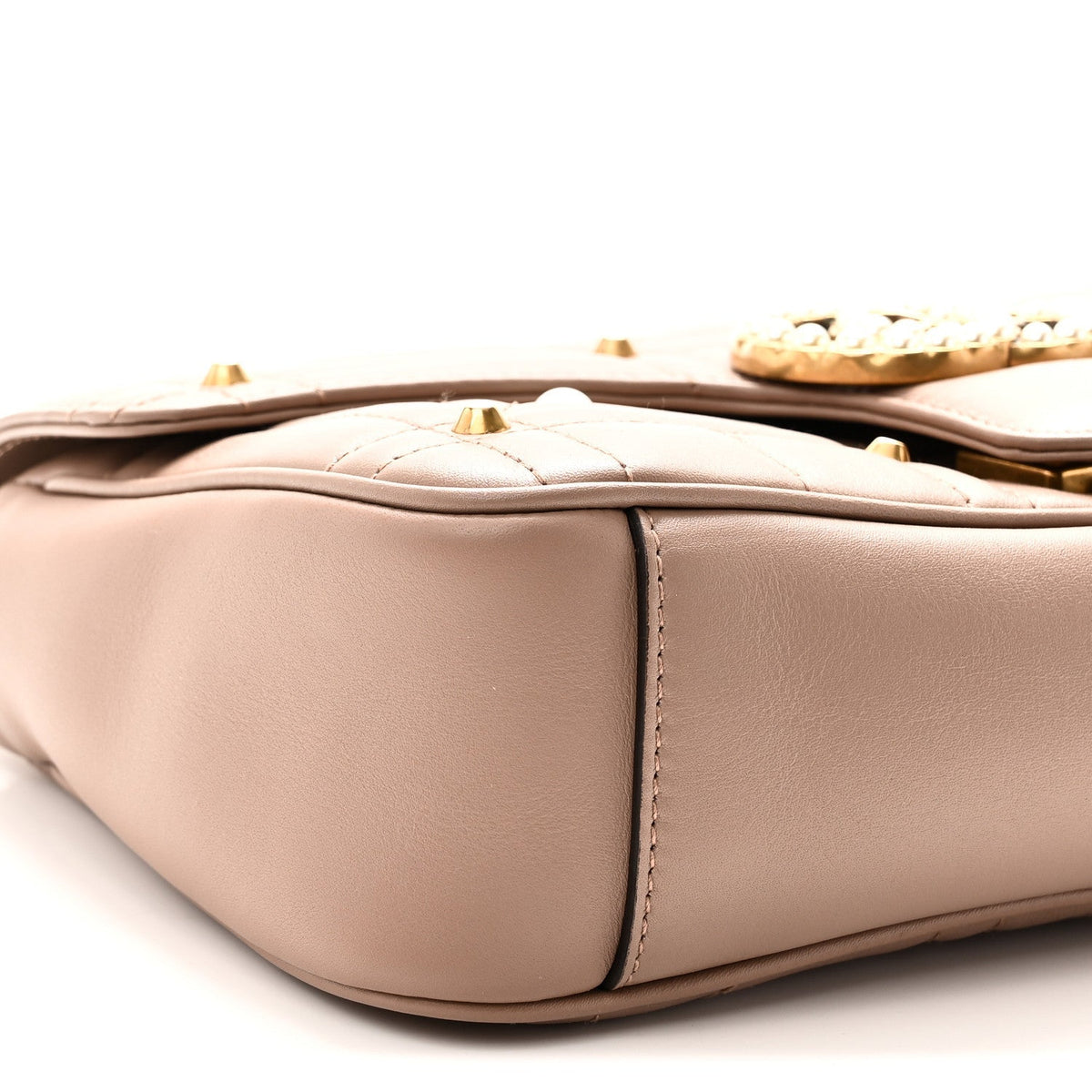Calfskin Matelasse Studded Small Pearly GG Marmont Shoulder Bag Porcelain Rose
