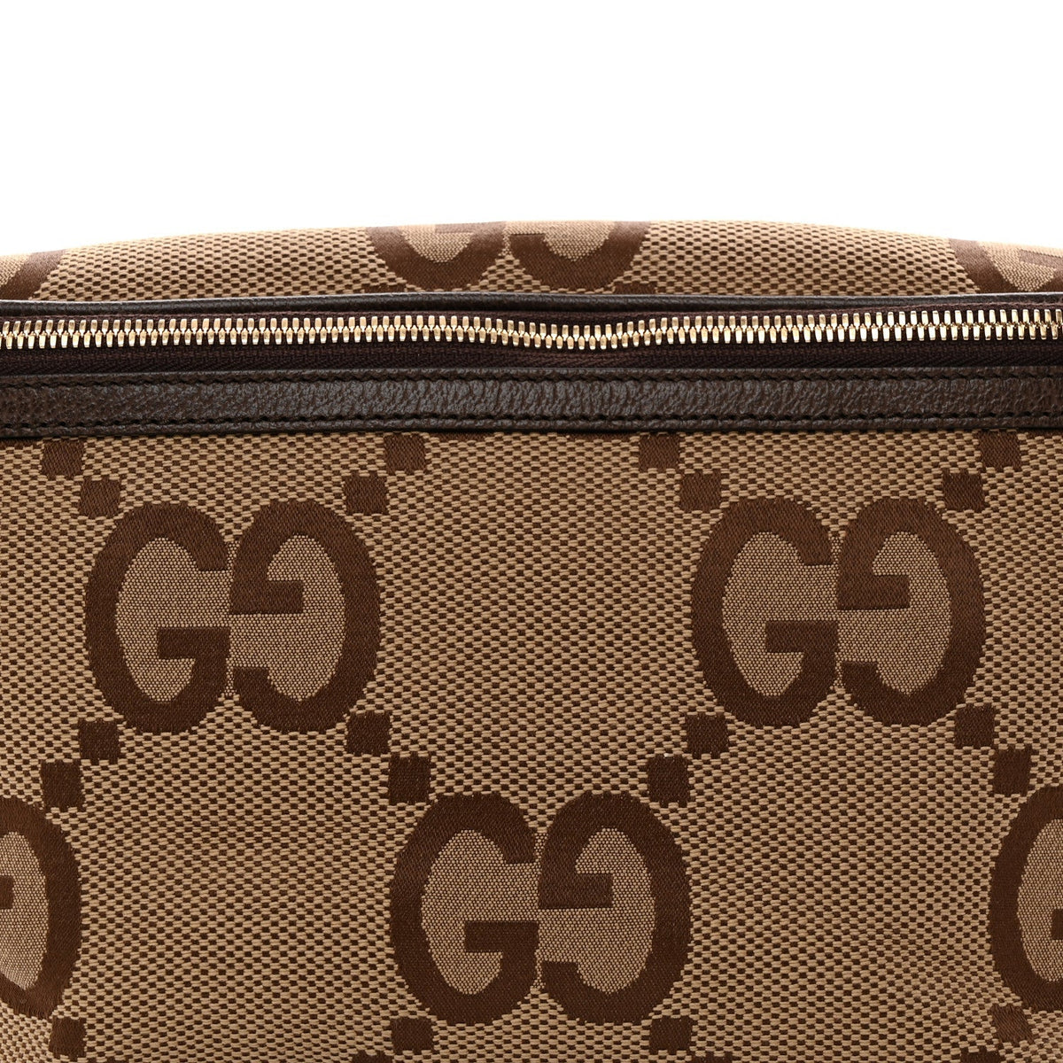 Monogram Jumbo GG Textured Dollar Calfskin Web Belt Bag Camel Ebony New Acero