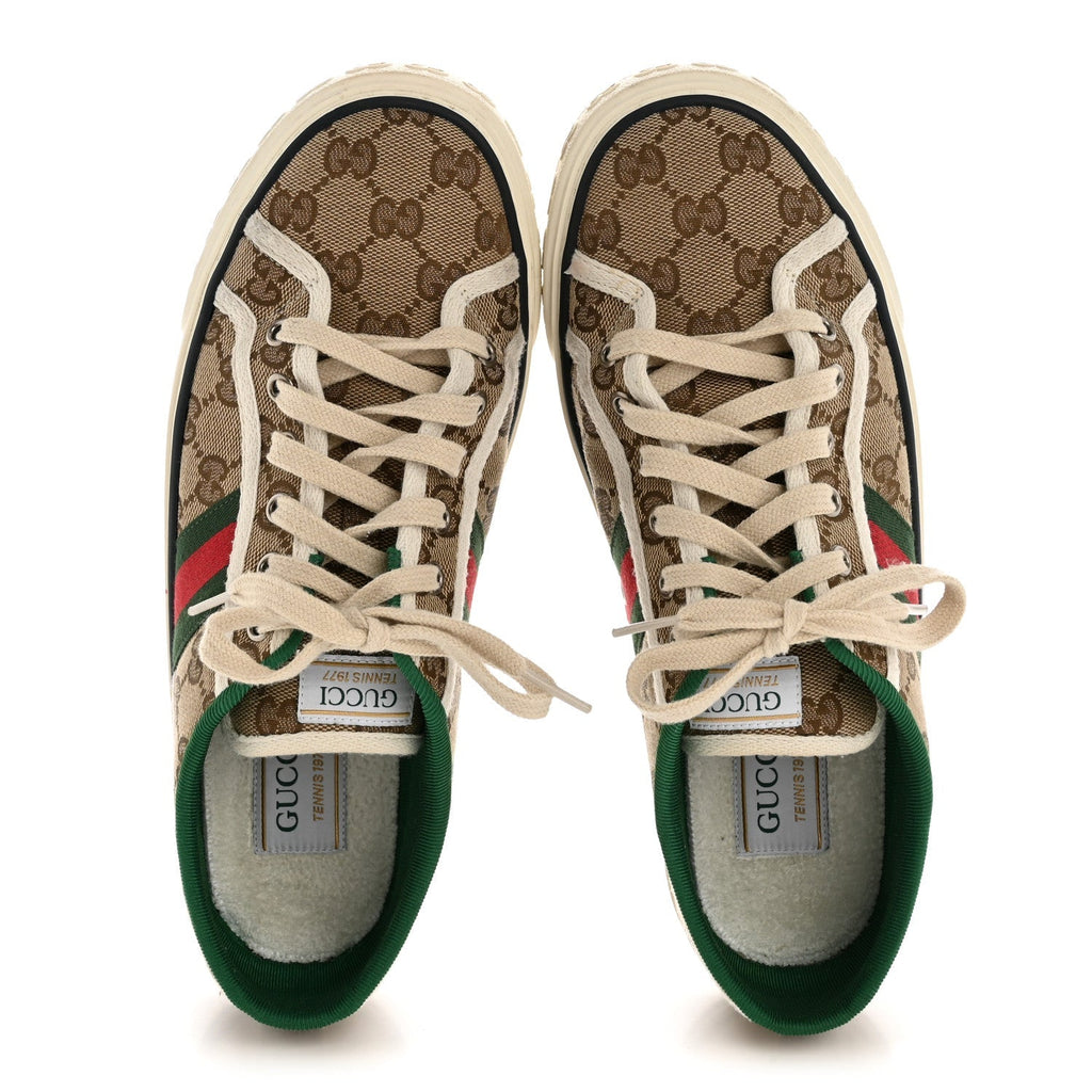 GG Monogram Web Womens 1977 Tennis Sneakers 40.5 Beige Ebony Mystic White