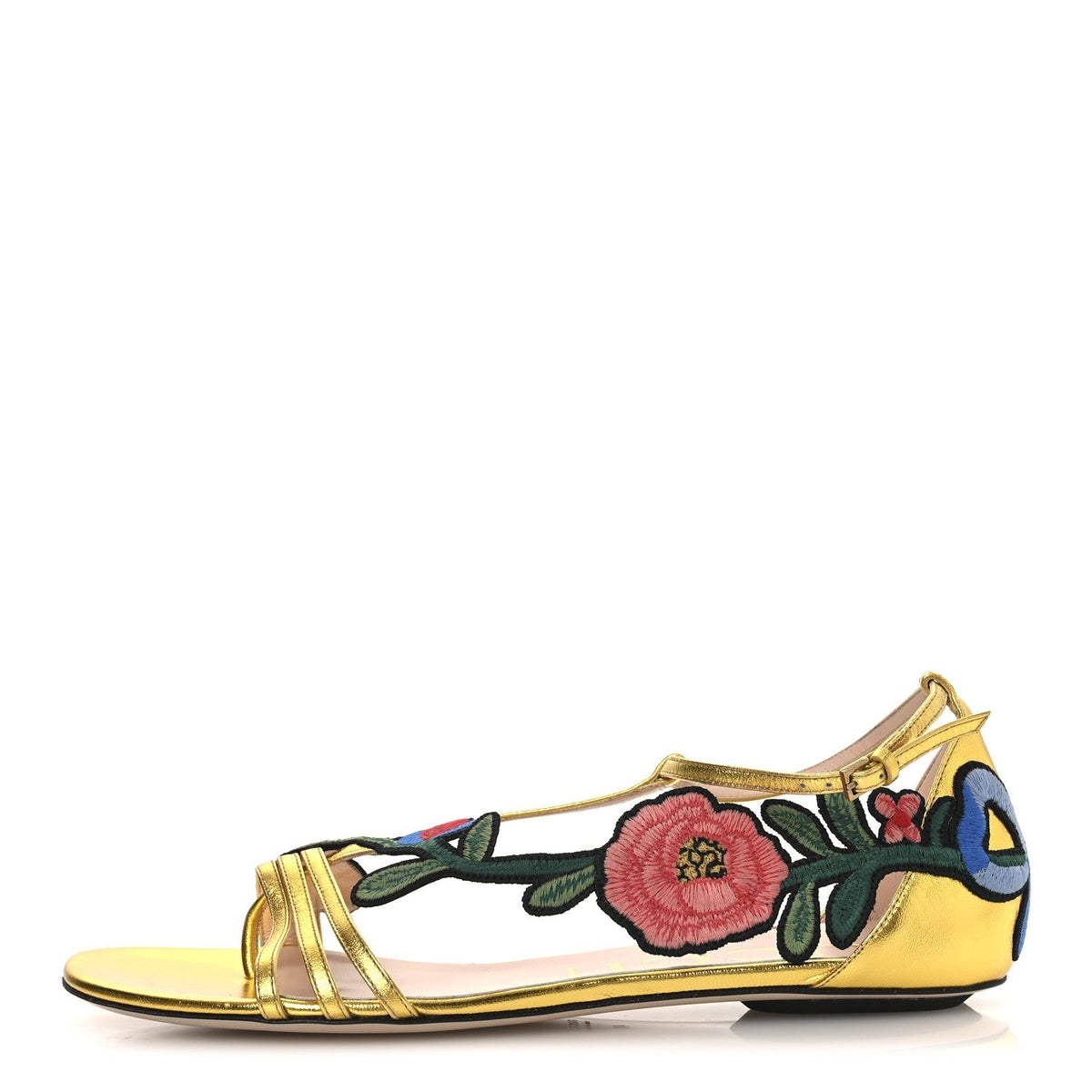Metallic Nappa Ophelia T-Strap Flat Sandals 36 Gold