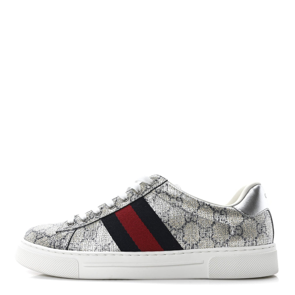 GG Supreme Monogram Metal Web Mens Ace Sneakers 7.5 Beige Blue Silver
