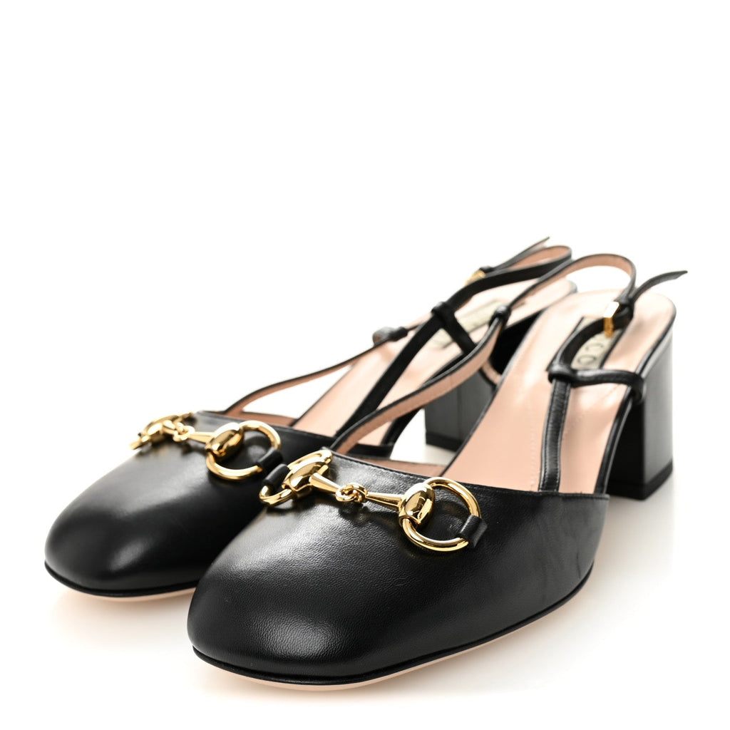 Malaga Kid Horsebit 70mm Slingback Pumps 36  Black