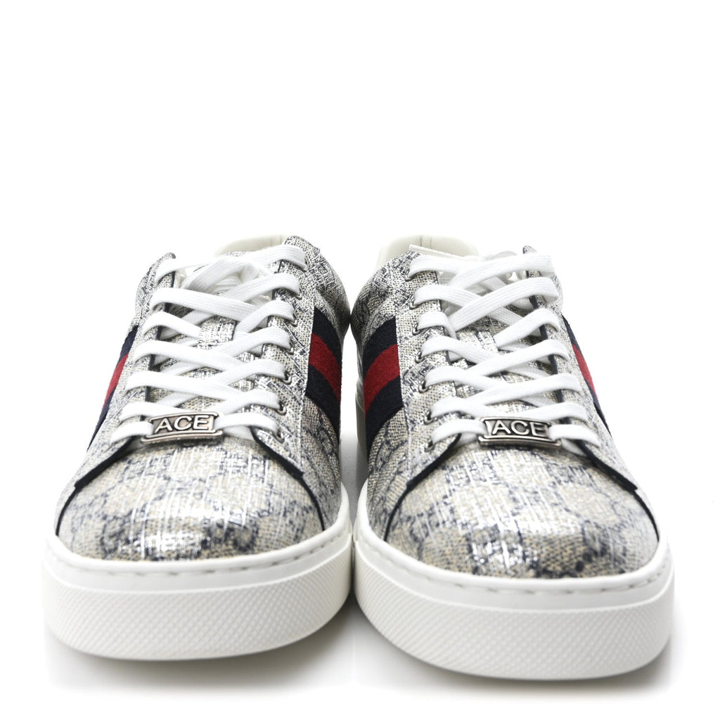 GG Supreme Monogram Metal Web Mens Ace Sneakers 7.5 Beige Blue Silver