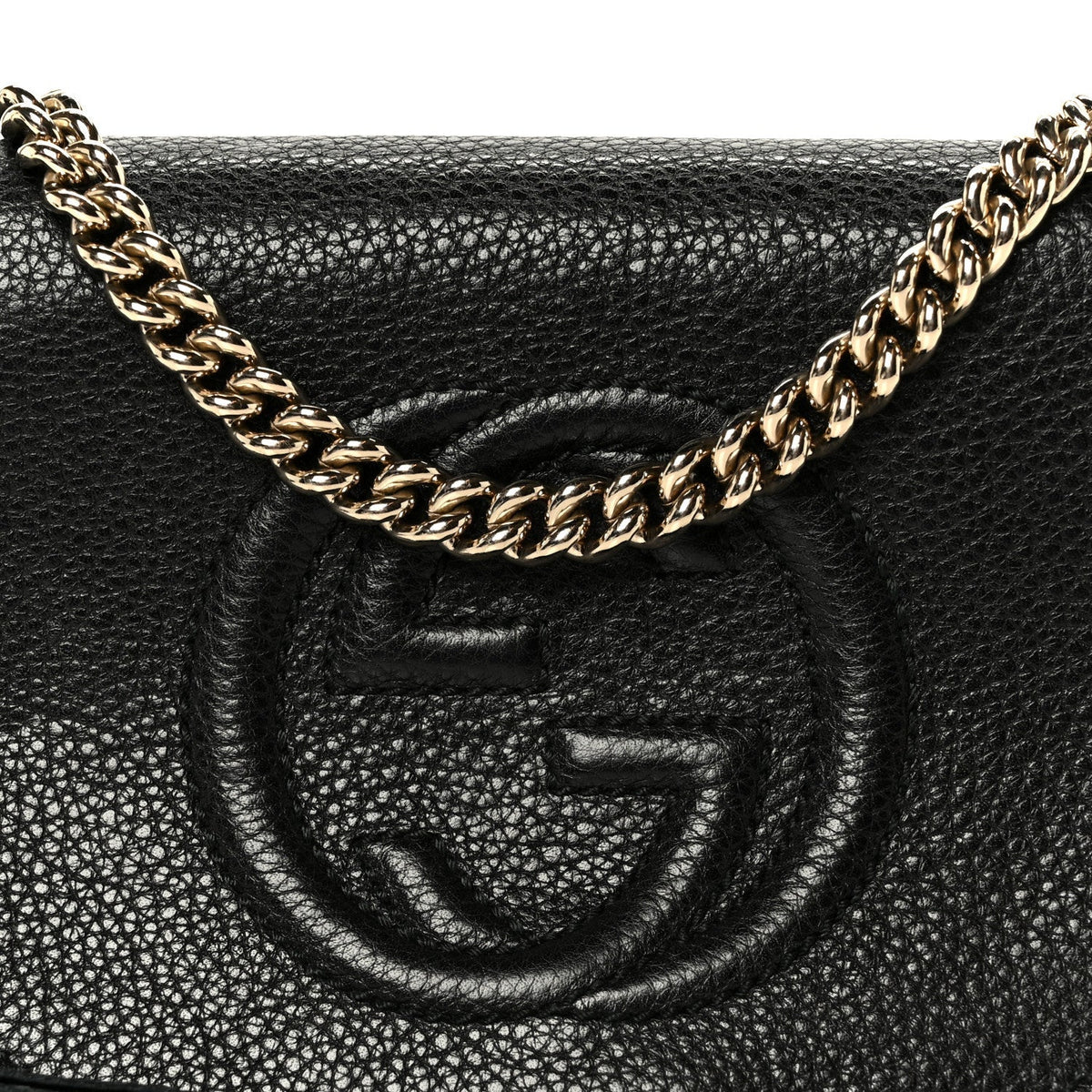 Pebbled Calfskin Small Soho Flap Crossbody Black