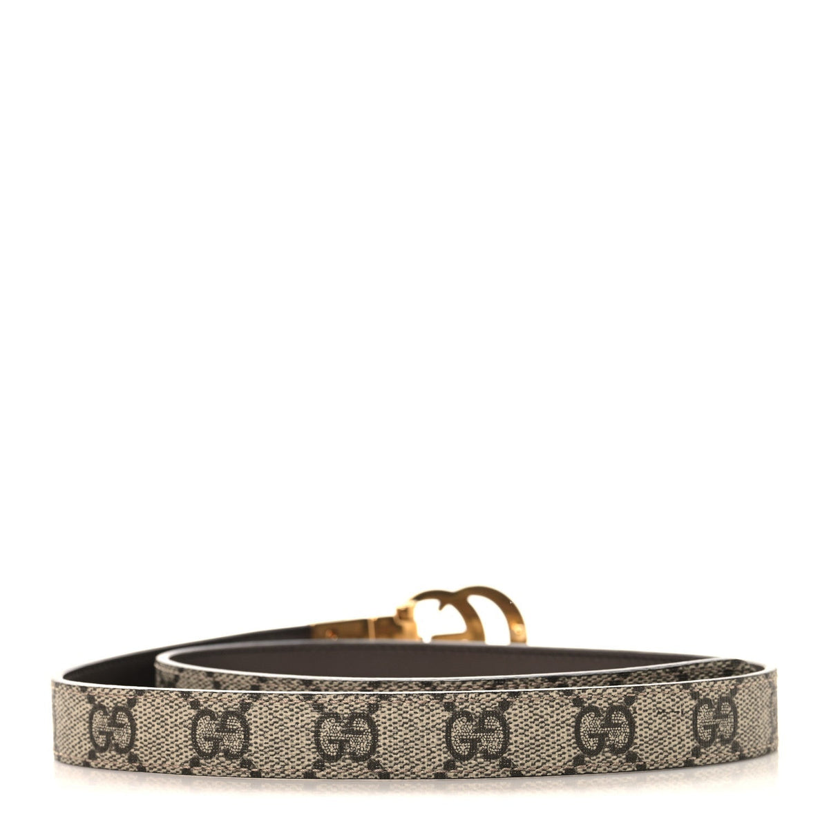 GG Supreme Monogram Plutone Calfskin Double G Reversible Belt Beige Ebony