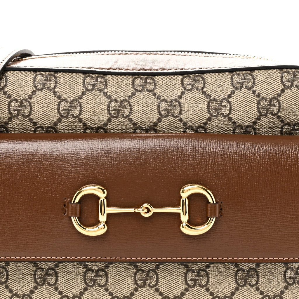 GG Supreme Monogram Small Horsebit 1955 Shoulder Bag Beige Brown Sugar