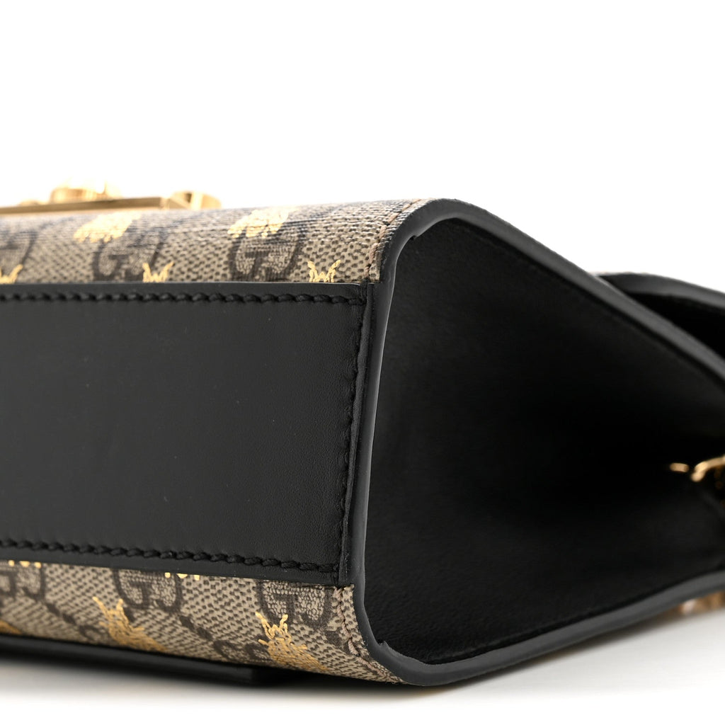 GG Supreme Monogram Bees Small Padlock Shoulder Bag Black