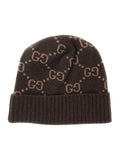 Gucci 811392 GG Jacquard Cashmere Beanie — Brown