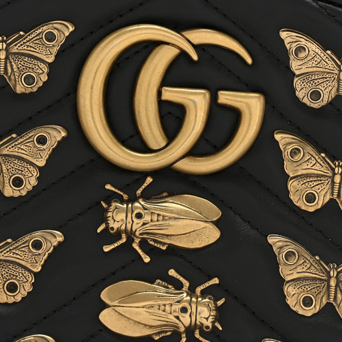 Calfskin Matelasse Animal Studs GG Marmont Belt Bag 85 34 Black