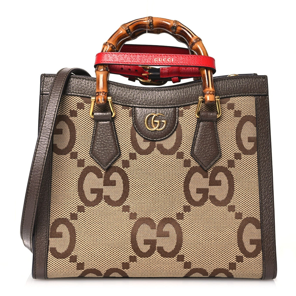 Monogram Jumbo GG Textured Dollar Calfskin Small Diana Tote Bag Camel Ebony New Acero
