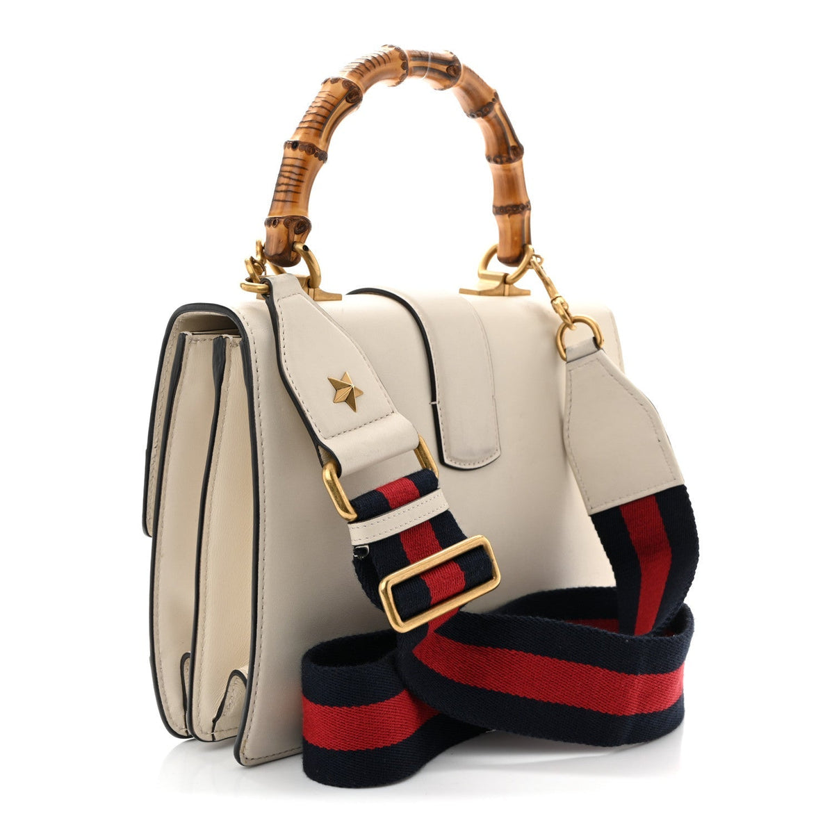 Calfskin Bamboo Web Medium Dionysus Top Handle Bag White Blue Hibiscus Red