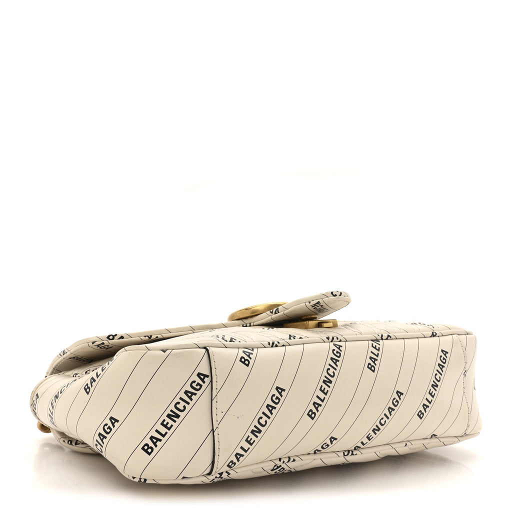 X BALENCIAGA Calfskin Matelasse Logo Print Small GG Marmont Shoulder Bag White
