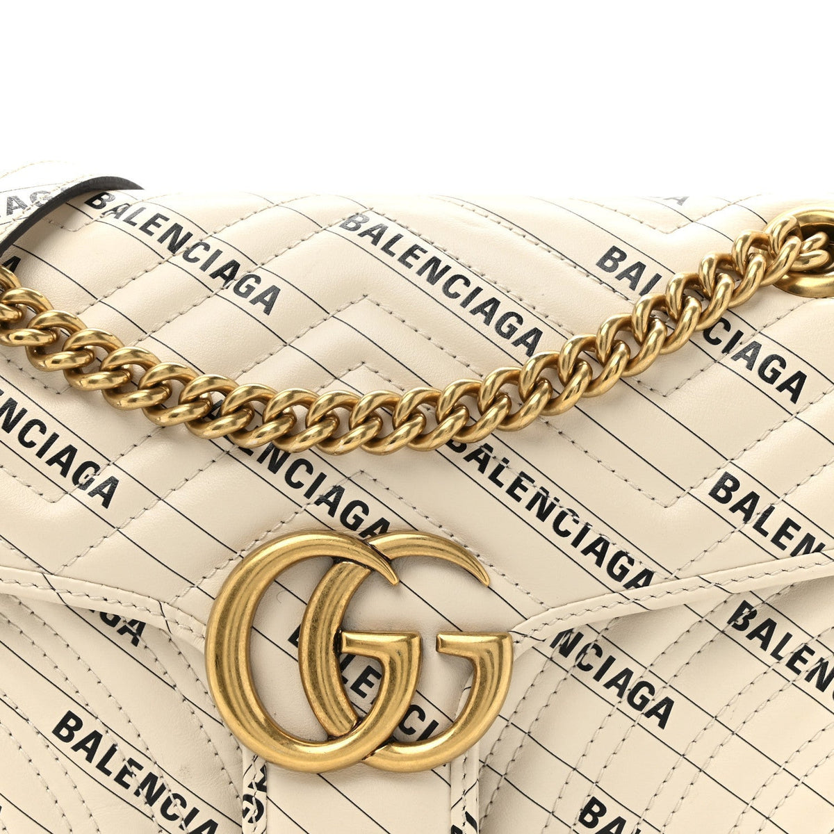 X BALENCIAGA Calfskin Matelasse Logo Print Small GG Marmont Shoulder Bag White