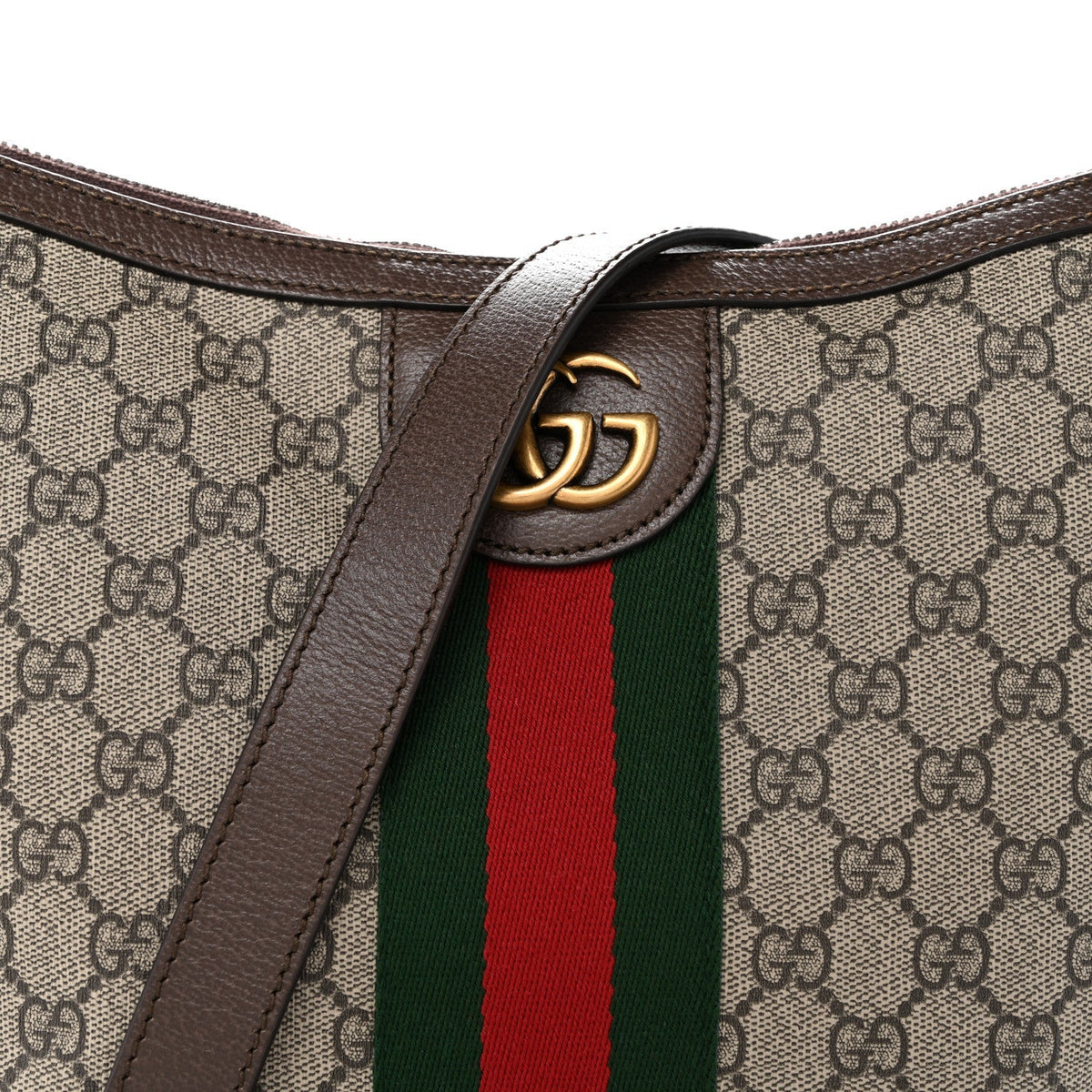 GG Supreme Monogram Web Small Ophidia Half Moon Hobo Brown