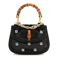 Sequin Lizard Embossed GG Mini Bamboo 1947 Top Handle Chain Bag Black White