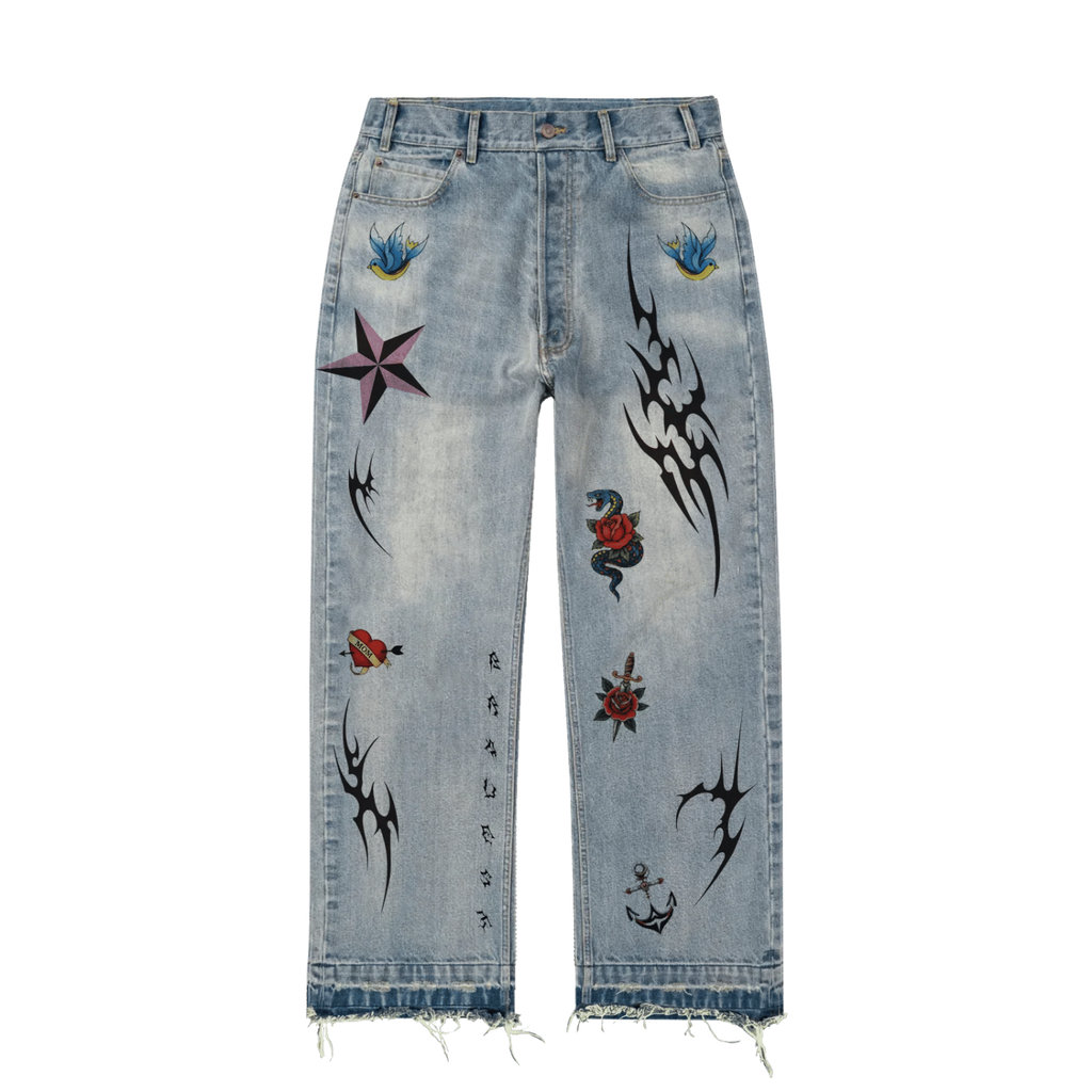 Bravest Studios Tattoo Denim Pants Blue